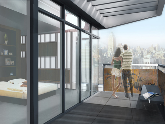 Modern Penthouse Bedroom and Balcony Rendering